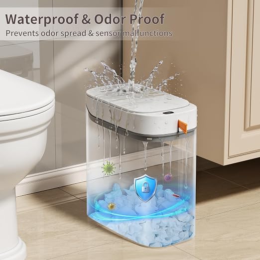 Bathroom Trash Can with Lid, 3.5 Gallon Small Automatic Motion Sensor Garbage Bin with Auto Bag Suction & One-Pull Self Sealing, Slim Smart Touchless Waste Basket for Bedroom, Office, Kitchen, Rv