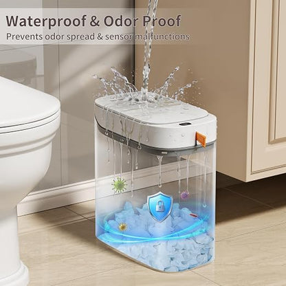 Bathroom Trash Can with Lid, 3.5 Gallon Small Automatic Motion Sensor Garbage Bin with Auto Bag Suction & One-Pull Self Sealing, Slim Smart Touchless Waste Basket for Bedroom, Office, Kitchen, Rv
