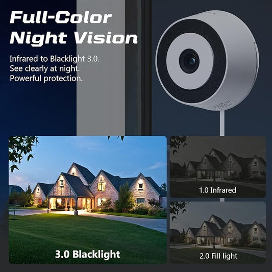 3MP 2K Window Camera for Home Security, Indoor Camera with Outdoor View, Full-Color Night Vision, Human & Vehicle Detection, 24/7 Recording, Easy to Install