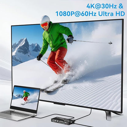 HDMI Quad Multiviewer Switch 4x1,Seamless Switcher 4 in 1 Out Switcher with IR Remote,Support 1080p 60Hz，3.5mm Audio Output,Upgrade 10 Viewing Modes for Security Camera, Advertising, Meeting