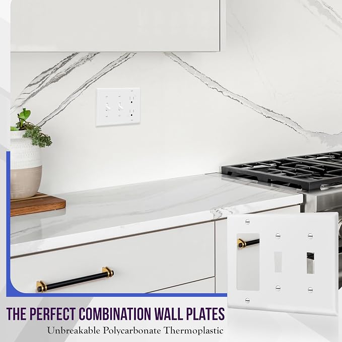 ENERLITES 3-Gang 2 Toggles and 1 Decorator/GFCI Combination Wall Plate | 2-Pack Glossy finish white, 4.50" x 6.38" with screws. Fits two toggle switches and one rocker device, UL listed.