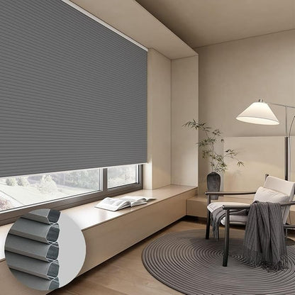 Cellular Shades Blackout Honeycomb Blinds for Indoor Windows, Cordless Cellular Shades 1.5 inch Cell Pleated for Bedroom Home Office, Custom Size, Blackout Light Grey