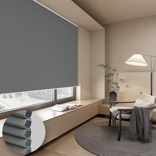 Cellular Shades Blackout Honeycomb Blinds for Indoor Windows, Cordless Cellular Shades 1.5 inch Cell Pleated for Bedroom Home Office, Custom Size, Blackout Light Grey