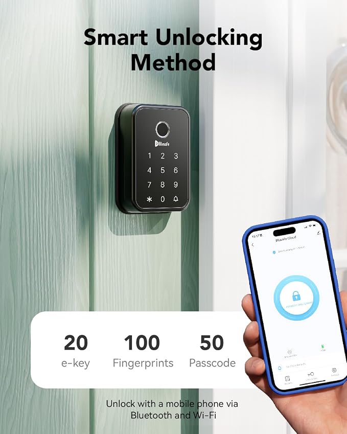 Smart Lock Fingerprint Door Lock, Smart Door Lock for Home Security,Electronic Deadbolt 4-in-1 Keyless Entry with Keypad, IC Card, App Control, Front Door Lock, Fingerprint Lock (Cloud Black)