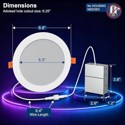 Smart Recessed Lighting 6 Inch, 16W Color Changing LED Recessed Lights | 1500 Lumen, Wafer Downlight RGB with Junction Box, Dimmable with APP, Compatible with Alexa, Siri, Google Assistant, 1 Pack