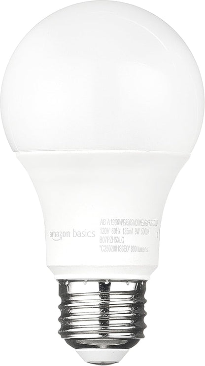 Amazon Basics A19 Dusk to Dawn Sensor LED Outdoor Light Bulbs, 60W Equivalent, Energy-Efficient 9W, Daylight 5000K, E26 Base, Auto On/Off, Porch, 10,000 Hours, 2-Pack