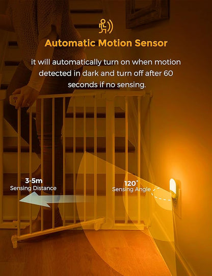 L LOHAS LED Amber Night Light, 2 Pack, Night Lights Plug into Wall Motion Sensor, 0.6W 2000K, LED Nightlights, 30/60LM Adjustable Brightness, Automatic Low Blue Nightlight for Kids, Bathroom, Hallway