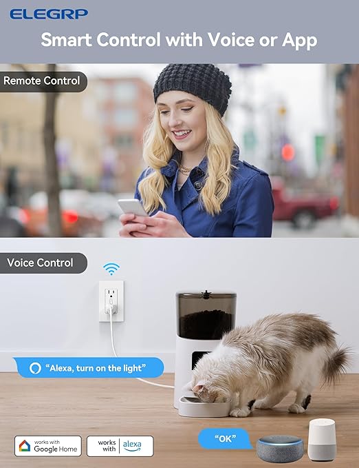 ELEGRP Smart Plug, Smart in-Wall Outlet Compatible with Alexa and Google Assistant, 2.4GHz Wi-Fi Smart Receptacle with Energy Monitoring, No Hub Required, UL Listed, White, 2 Pack
