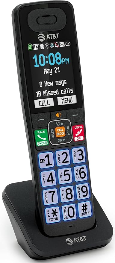 AT&T DECT 6.0 Additional Handset for BL108 Series, No Phone Jack Needed, Smart Call Blocker, Bluetooth Connect to Cell, Caller ID Announce | BL108-0