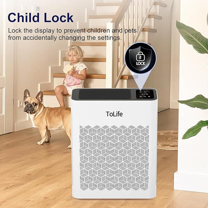 Tolife Air Purifier Large Room, HEPA Air Purifiers for Home Pets Hair with Washable Filter, Air Cleaner for Bedroom up to 1095 Ft² Dust Smoke Odor, Sleep Mode, Timer, White