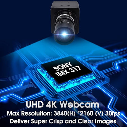 SVPRO 4K Ultra HD Webcam USB Digital Industrial Camera with CS Mount 5-50mm Telephoto Zoom Manual Lens UVC Free Drive,10X Optical Zoom Video Camera with Sony IMX317 Sensor