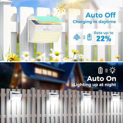 Peasur Solar Lights Outdoor Motion Sensor [138 LED/6 Packs] Solar Security Wall Light with 3 Lighting Modes Waterproof Solar Powered Lights for Garden Fence Yard, White