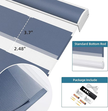 SmartWings Motorized Zebra Shades Work with HomeKit, Alexa, Google Home, 90% Blackout Light Filtering Day Night Sheer Blinds, Privacy Light Control, for Home/Office, Customized, Blue