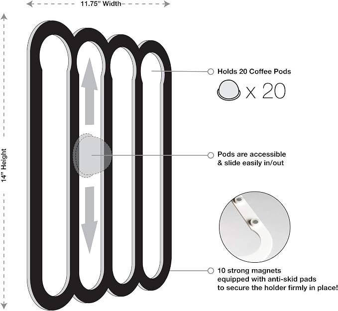 Demi's Home Magnetic Coffee Pod Holder for Nespresso Vertuo Capsules - Suitable to be Mounted on the Fridge (White)
