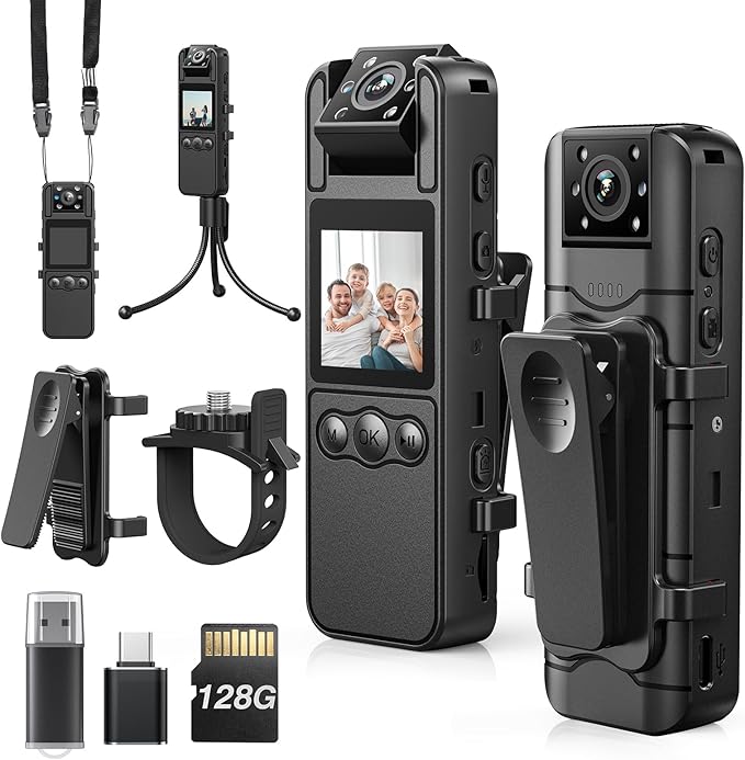 Z11 Body Camera with Audio and Video Recording, 128GB Small Body Cam with 180° Rotating Lens, 6HR Battery & Night Vision, Wearable Camera for Pet, Home, Office, Security Police Law Enforcement