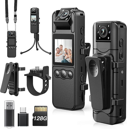 Z11 Body Camera with Audio and Video Recording, 128GB Small Body Cam with 180° Rotating Lens, 6HR Battery & Night Vision, Wearable Camera for Pet, Home, Office, Security Police Law Enforcement