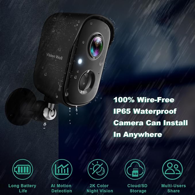Security Cameras Wireless Outdoor, 2K Indoor Cameras for Home Security Battery Powered, AI Motion Detection, Color Night Vision, 2-Way Talk, Spotlight Siren Alarm, Cloud & SD Storage-Jet Black 2 Pack