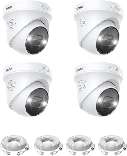 ZOSI 4 Pack 4K PoE Outdoor Security Camera, Human Detection, Two Way Audio, 8MP IP Dome Add-On Camera with Network Cable for ZOSI 4K PoE NVR