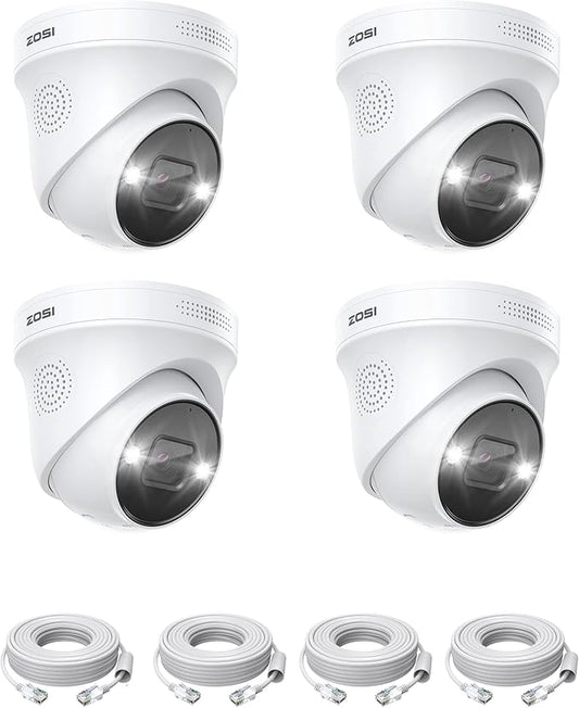 ZOSI 4 Pack 4K PoE Outdoor Security Camera, Human Detection, Two Way Audio, 8MP IP Dome Add-On Camera with Network Cable for ZOSI 4K PoE NVR