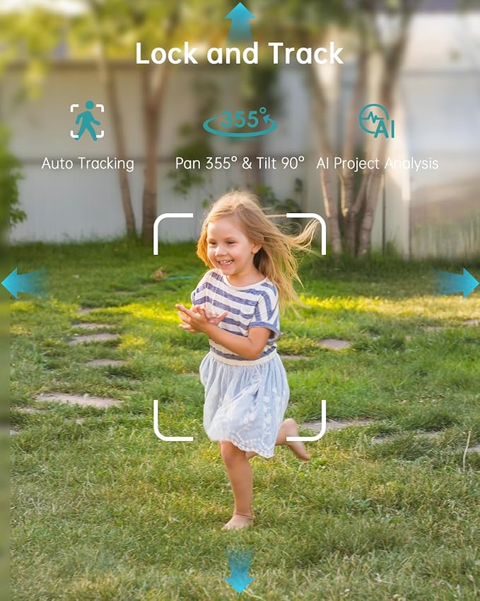 ZUMIMALL 2K 3MP Wired Outdoor Camera, 2.4G/5G WiFi Security Camera, 24/7 Recording, AI Motion Detection, Cloud & SD Card Storage, 2-Way Audio, 360° PTZ Auto Tracking, Compatible with Alexa (Black)