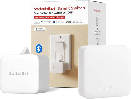 Switchbot Smart Switch Button Pusher (Bluetooth) with Hub Mini Matter – Fingerbot for Rocker Switch/One-Way Buttons, App Timer Control, No Wiring, Voice/Remote Control, White