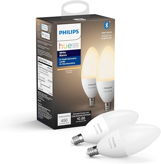 Philips Hue White A19 LED Smart Bulb (4 Bulbs) 40W White LED Smart Candle (2 Bulbs)