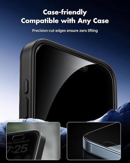 UNBREAKcable Privacy Screen Protector for iPhone 15, Anti-Spy Shatterproof Tempered Glass [True 28°Anti Spy] [9H Hardness] [Easy Installation Frame] Black Protector for iPhone 6.1" - 2 Pack