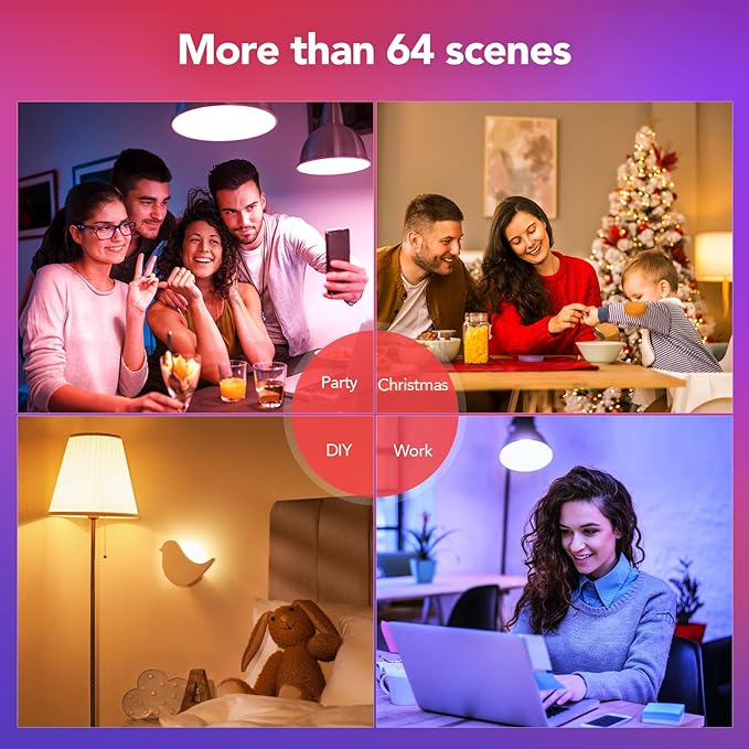 OREiN Matter Smart Light Bulb, A19 & A21 Smart Light Bulbs Work with Apple Home, Alexa, Google Home, SmartThings, Color Changing Light Bulbs 2.4Ghz WiFi, 800 & 1600Lumens Equivalent 60W 4Pack