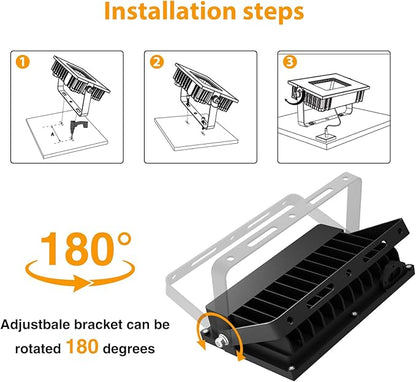 Onforu 80W Flood Lights Outdoor, 8000lm Bright LED Work Light with Plug,Daylight White LED Flood Lighting, IP66 Waterproof Security Yard Lights for Garage Stadium 4 Pack