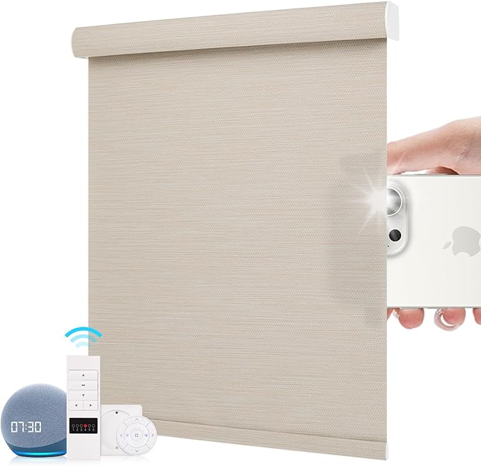 ZSTARR Motorized Roller Shades Blackout Smart Roller Blinds with Remote Control Rechargeable Blind Compatible with Alexa Automatic Window Shades for Home Custom Size (LF Khaki)