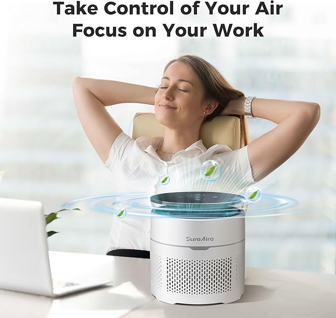Small Desktop Air Purifier with HEPA Filter for Home and Office, Large Touch Display with Filter Indicator, Timer, Sleep Mode, Covers up to 250 Sq.Ft