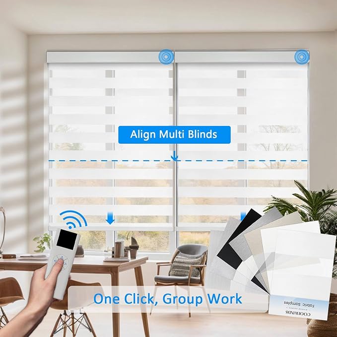 Motorized Zebra Blinds for Windows Cordless Electric Curtains with Remote Control Blackout Shades Custom Smart Blinds Compatible with Alexa Google Home?Febric Color Swatches?
