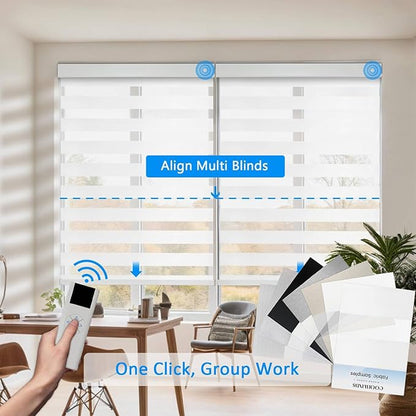 Motorized Zebra Blinds for Windows Cordless Electric Curtains with Remote Control Blackout Shades Custom Smart Blinds Compatible with Alexa Google Home?Febric Color Swatches?