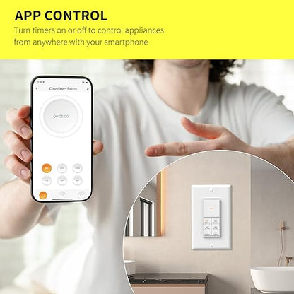 Minoston Countdown Timer Switch, WiFi Timer Switch for Bathroom Fans and Lights, 10-20-30-60 min/2-4 Hour, Neutral Wire Needed, 15A, 1/2HP/120VAC, ETL Listed, White (MT10W)