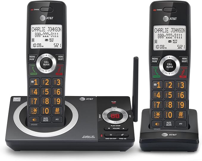 AT&T CL82219 DECT 6.0 2-Handset Cordless Phone for Home, Black | Answering Machine, Call Blocking, Caller ID Announcer, Intercom, Long Range