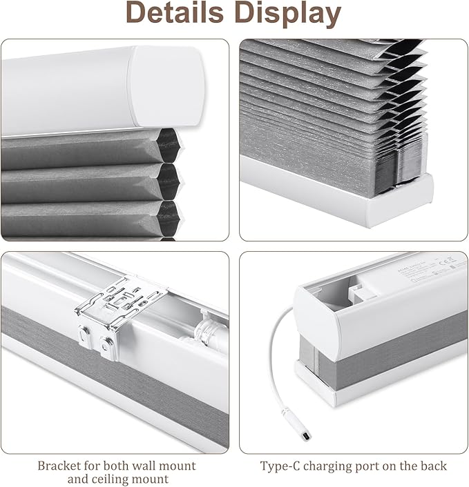 Godark Motorized Blackout Cellular Shades Compatible with Alexa/Google Home Electric Blinds Smart Honeycomb Shades for Windows Automatic Blinds with Remote Custom Size-Light Grey