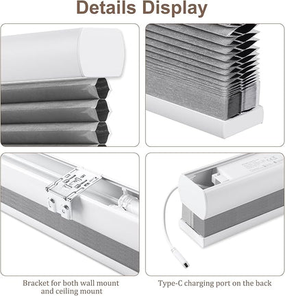 Godark Motorized Blackout Cellular Shades Compatible with Alexa/Google Home Electric Blinds Smart Honeycomb Shades for Windows Automatic Blinds with Remote Custom Size-Light Grey