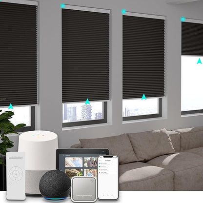 Changshade Motorized Blackout Cellular Shades for Indoor Windows Smart Blinds Automatic Electric Power with Remote Control, Custom Size Honeycomb Blind Compatible with Alexa, Google Home, Taupe