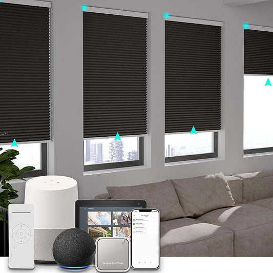 Changshade Motorized Blackout Cellular Shades for Indoor Windows Smart Blinds Automatic Electric Power with Remote Control, Custom Size Honeycomb Blind Compatible with Alexa, Google Home, Taupe