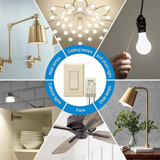 Wireless Light Switch and Receiver Kit, Ortis 300ft RF Range Wireless Wall Switches for Lights, Fans, Battery Included, No Wiring Needed, Light Almond