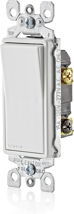 Leviton Antimicrobial 15 Amp 120/277V Decora Rocker 3-Way AC Quiet Switch, 5603-2AW, White