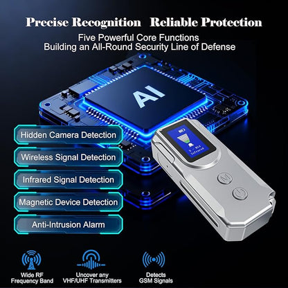 Next-Gen Hidden Camera Detectors, with HD Display, Smart Anti-Spy Device, GPS Tracker Detector, Portable Wireless/RF Signal Scanner for Hotels, Travel, Home & Office (Metallic Silver)