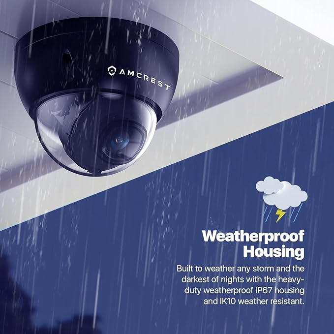 Amcrest UltraHD 4K (8MP) Dome POE IP Camera, 3840x2160, 98ft NightVision, 2.8mm Lens, IP67 Weatherproof, 125° FOV, 256GB MicroSD Recording, Black (IP8M-2493EB-AI-V3)