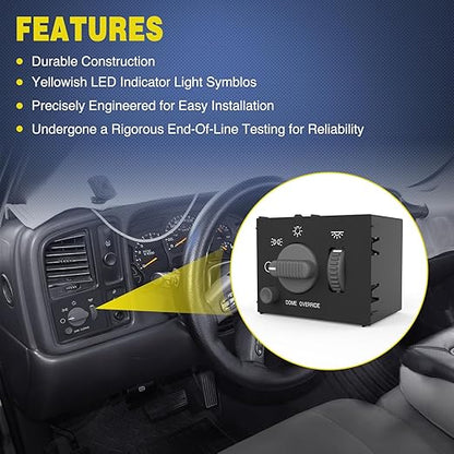 Nilight Headlight Dimmer Switch Compatible with 1999 2000 2001 2002 Suburban Tahoe GMC Sierra 1500 2500 Chevy Silverado 3500 with Yellowish LED Light