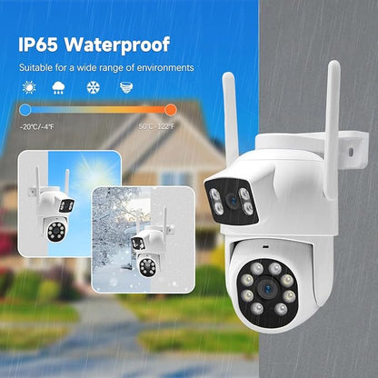 Dual-Lens Wireless Security Camera Outdoor, 2K HD 6MP View, Indoor WiFi Connection, Smart Night Vision, Ai Motion Detection and Tracking, Light and Siren Alarm, 64G SD Card (Included)