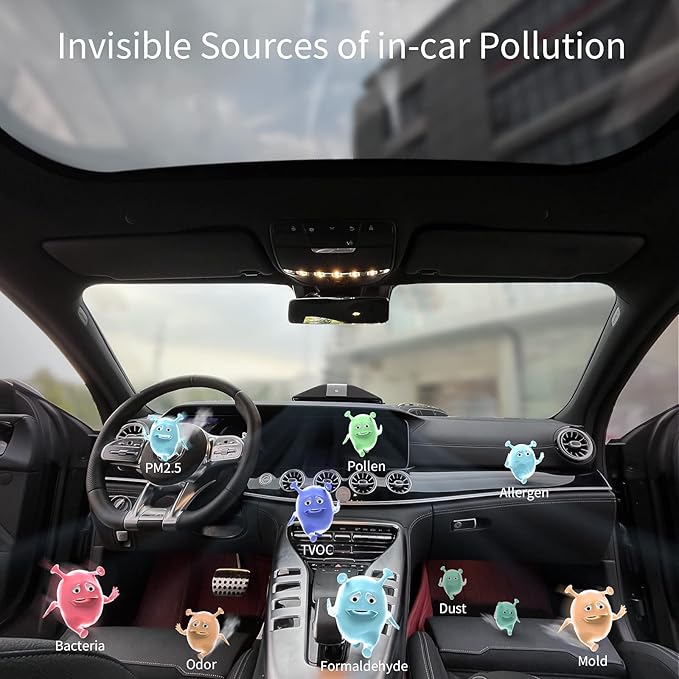 Car Air Purifier with H13 True HEPA Filter: Car Portable Air purifier for Exhaust Fumes, VOC, Smoke, Odors, and Bacteria, 99.9% Removal to 0.1 Microns - Air purifier for Car Traveling Bedroom (black)