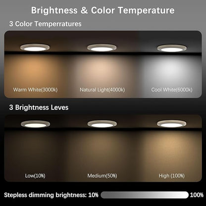 Battery Operated LED Celling Lights Fixture with Auto Motion Sensor, Smart Body Sensor Ceiling-mounted Lamps with 3 Colors/Brightness, Motion Detection Magnetic Celling Lights for Closet Shower-Gold