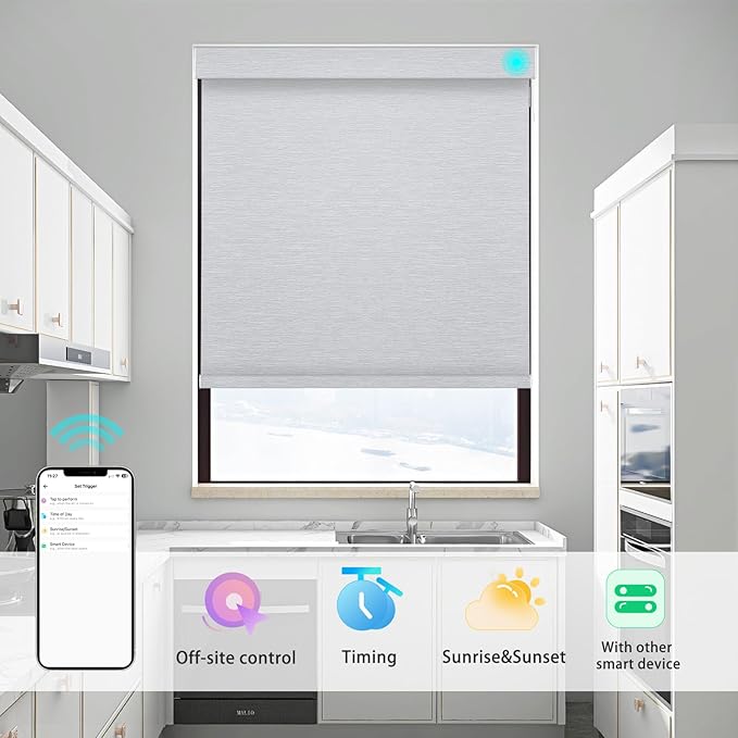 Changshade Smart Roller Shade with Remote Control Blackout Automatic Window Shades for Home Custom Size Motorized Blinds for Windows Work with Alexa,Google Home,Apple Homekit, Grey