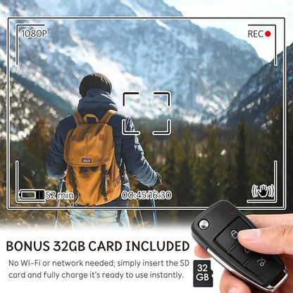 Hidden Camera No WiFi Needed 1080P FHD Portable Spy Nanny Cam with 32GB SD Card Key Fob Camera Night Vision Car Key Cameras No Audio