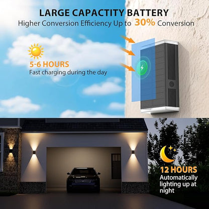 Solar Wall Light Outdoor,3000/4000/6000K 3 Modes Dusk to Dawn Lighting Wall Sconce IP67 Waterproof Up and Down Solar Lights Outdoor for House, Garage, Porch,Doorway (2 Pack)